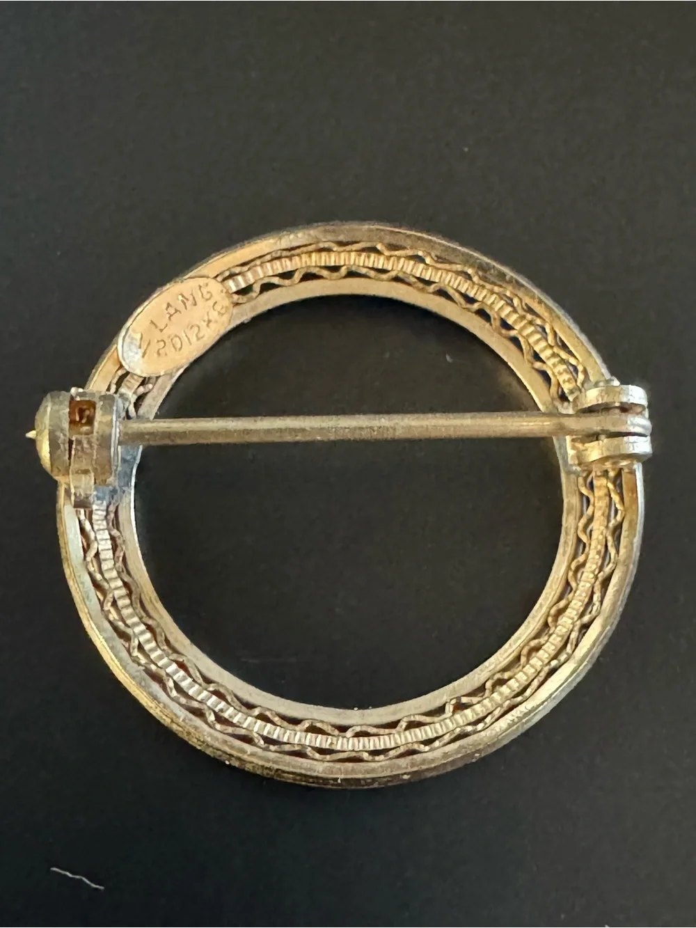 Vintage LANG 1/20 12K Gold Filled Circle Wreath Brooch - Textured Openwork
